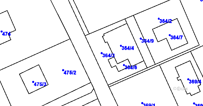 Parcela st. 364/3 v KÚ Krmelín, Katastrální mapa