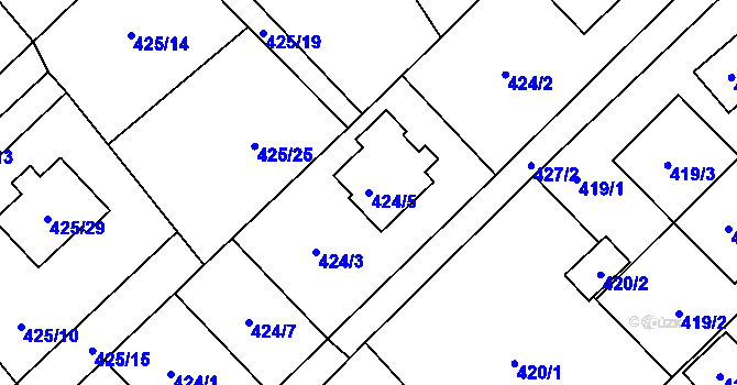 Parcela st. 424/5 v KÚ Krmelín, Katastrální mapa