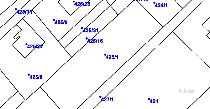 Parcela st. 425/1 v KÚ Krmelín, Katastrální mapa