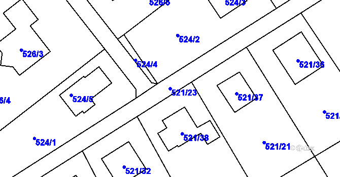 Parcela st. 521/23 v KÚ Krmelín, Katastrální mapa