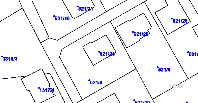 Parcela st. 521/24 v KÚ Krmelín, Katastrální mapa
