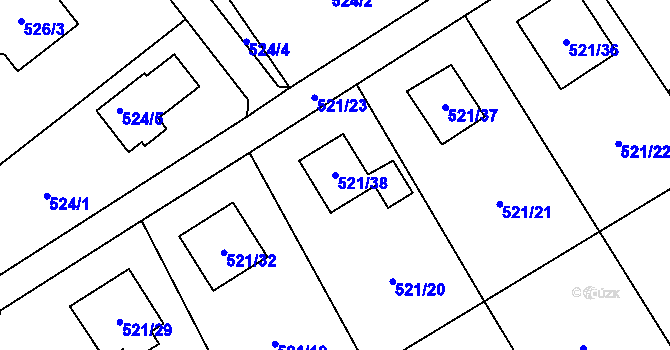 Parcela st. 521/38 v KÚ Krmelín, Katastrální mapa