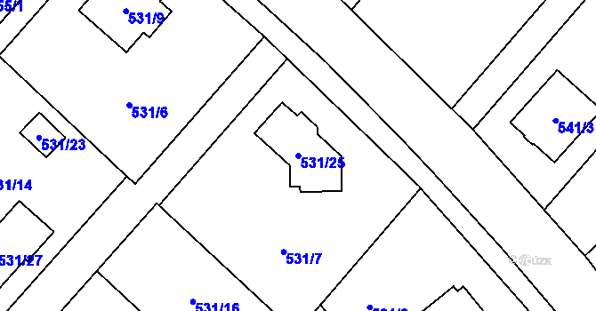 Parcela st. 531/25 v KÚ Krmelín, Katastrální mapa