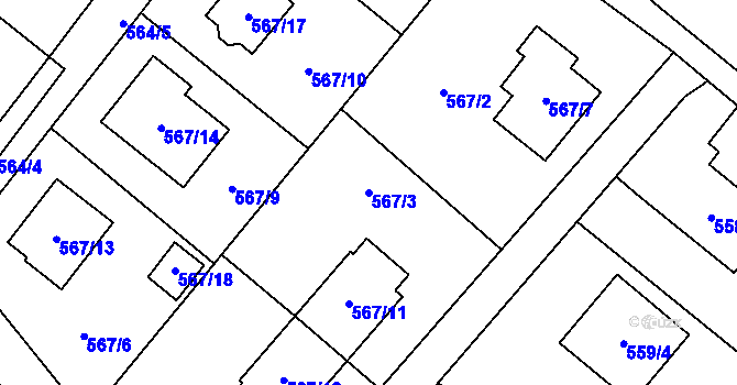 Parcela st. 567/3 v KÚ Krmelín, Katastrální mapa