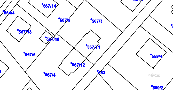 Parcela st. 567/11 v KÚ Krmelín, Katastrální mapa