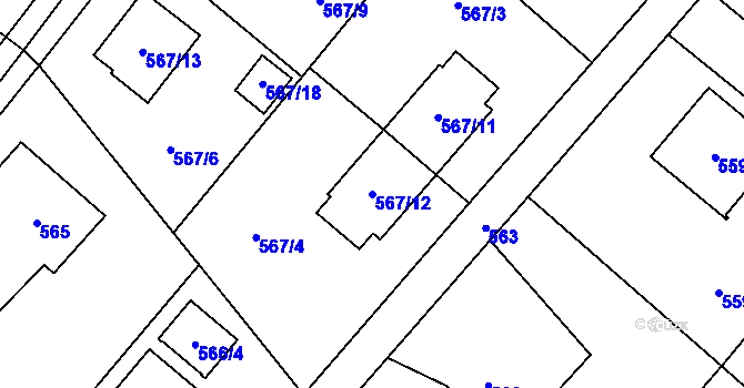 Parcela st. 567/12 v KÚ Krmelín, Katastrální mapa