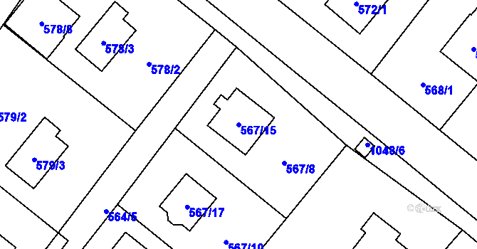 Parcela st. 567/15 v KÚ Krmelín, Katastrální mapa