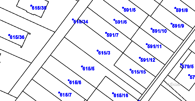 Parcela st. 615/3 v KÚ Krmelín, Katastrální mapa