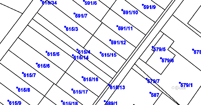 Parcela st. 615/15 v KÚ Krmelín, Katastrální mapa