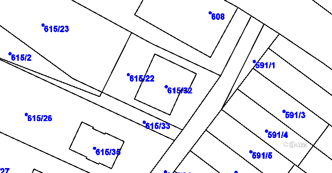 Parcela st. 615/32 v KÚ Krmelín, Katastrální mapa