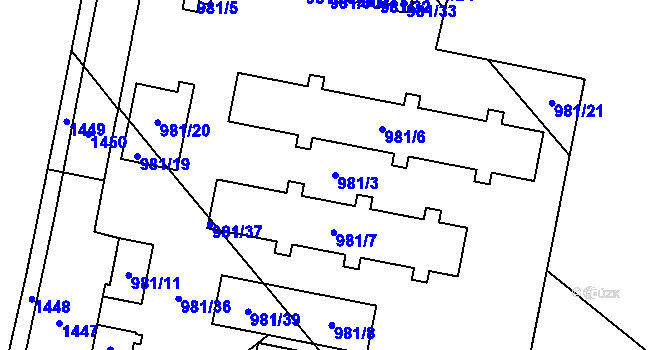 Parcela st. 981/3 v KÚ Krmelín, Katastrální mapa