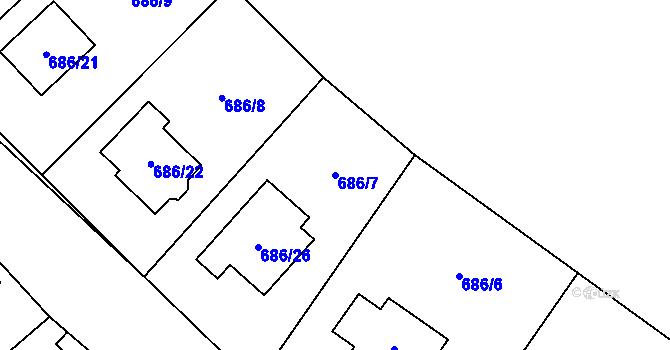 Parcela st. 686/7 v KÚ Krmelín, Katastrální mapa