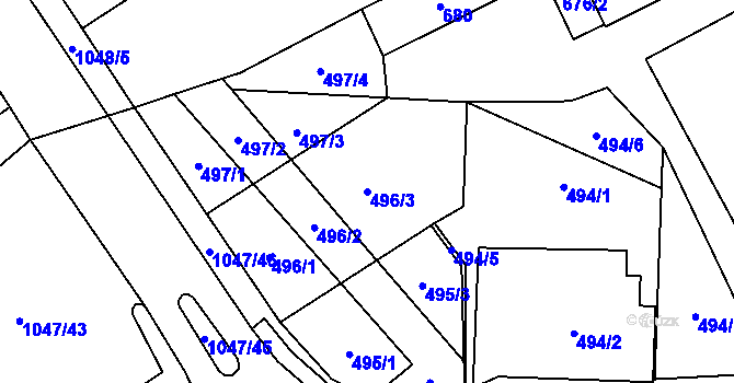 Parcela st. 496/3 v KÚ Krmelín, Katastrální mapa