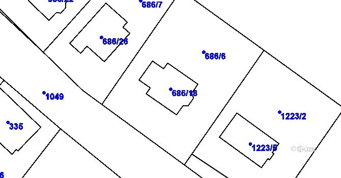 Parcela st. 686/18 v KÚ Krmelín, Katastrální mapa