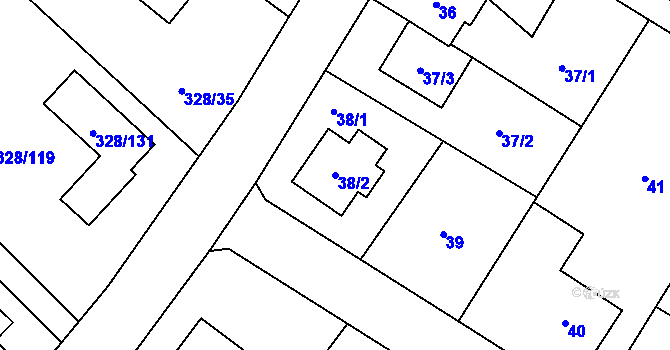 Parcela st. 38/2 v KÚ Krmelín, Katastrální mapa