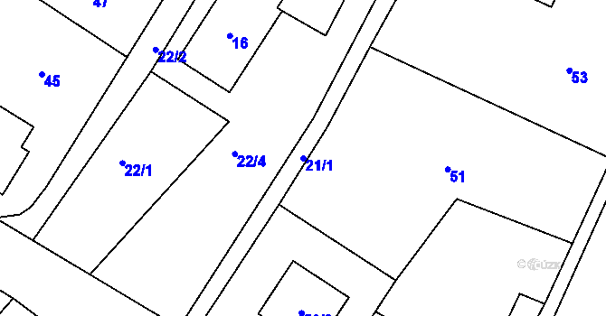 Parcela st. 21/1 v KÚ Krmelín, Katastrální mapa