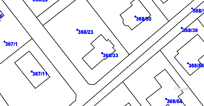Parcela st. 368/33 v KÚ Krmelín, Katastrální mapa