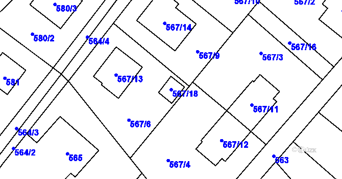 Parcela st. 567/18 v KÚ Krmelín, Katastrální mapa