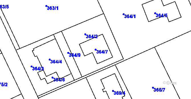 Parcela st. 364/7 v KÚ Krmelín, Katastrální mapa