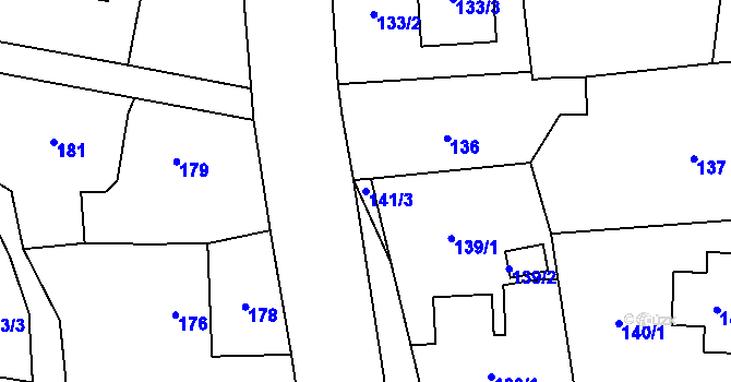 Parcela st. 141/3 v KÚ Krmelín, Katastrální mapa