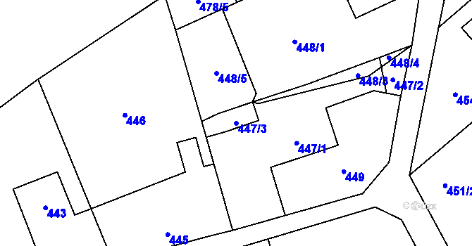 Parcela st. 447/3 v KÚ Krmelín, Katastrální mapa