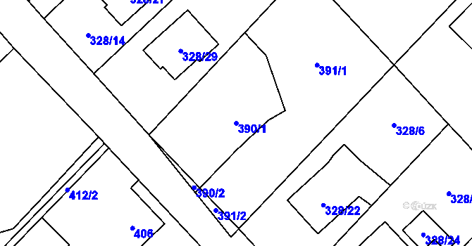 Parcela st. 390/1 v KÚ Krmelín, Katastrální mapa