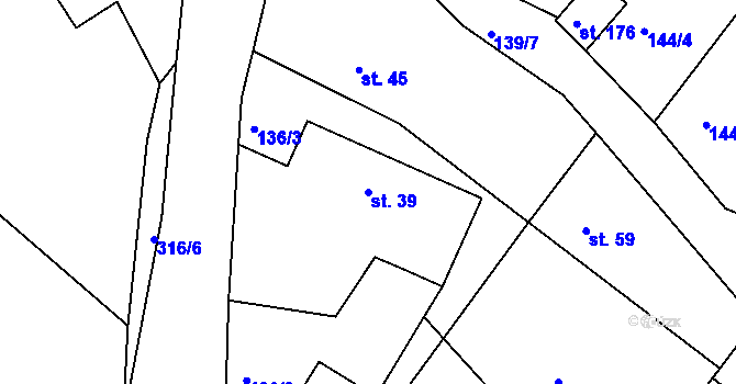 Parcela st. 39 v KÚ Krňany, Katastrální mapa