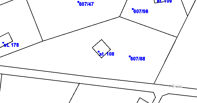 Parcela st. 108 v KÚ Teletín, Katastrální mapa