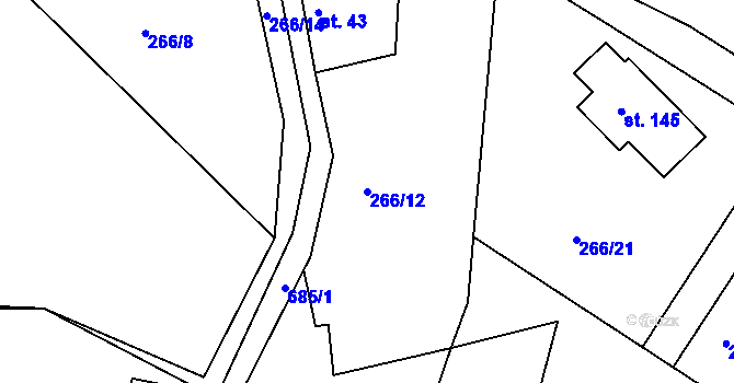 Parcela st. 266/12 v KÚ Teletín, Katastrální mapa