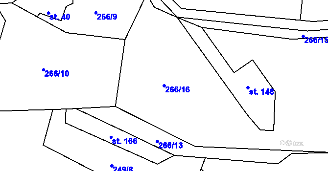 Parcela st. 266/16 v KÚ Teletín, Katastrální mapa