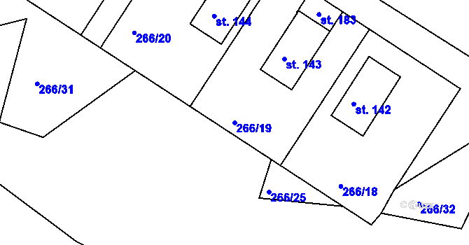Parcela st. 266/19 v KÚ Teletín, Katastrální mapa