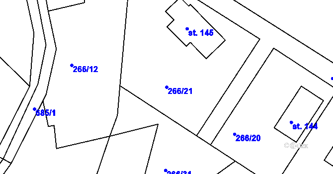 Parcela st. 266/21 v KÚ Teletín, Katastrální mapa