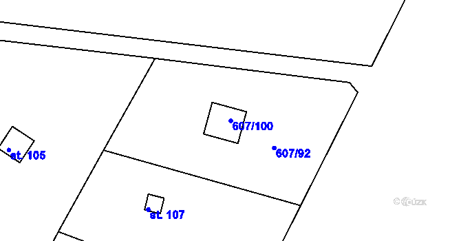 Parcela st. 607/100 v KÚ Teletín, Katastrální mapa