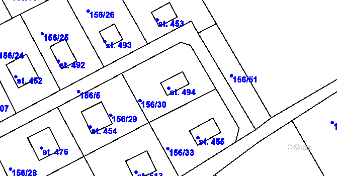 Parcela st. 494 v KÚ Třebsín, Katastrální mapa