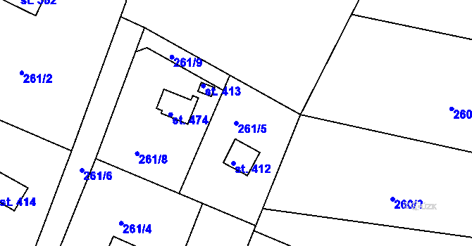 Parcela st. 261/5 v KÚ Třebsín, Katastrální mapa