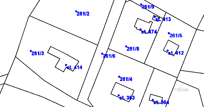 Parcela st. 261/6 v KÚ Třebsín, Katastrální mapa