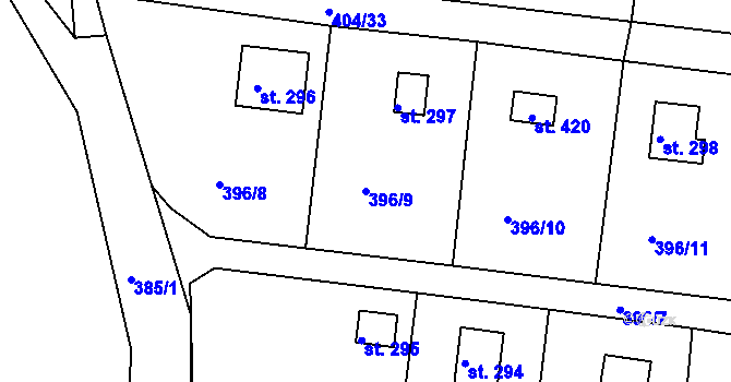 Parcela st. 396/9 v KÚ Třebsín, Katastrální mapa