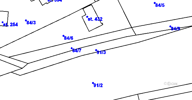 Parcela st. 91/3 v KÚ Třebsín, Katastrální mapa