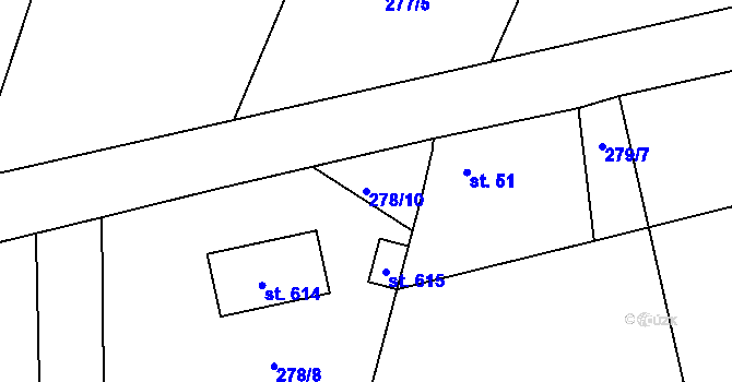 Parcela st. 278/10 v KÚ Třebsín, Katastrální mapa