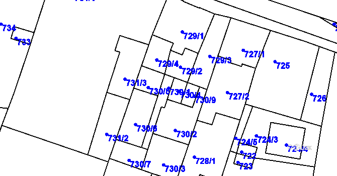Parcela st. 730/1 v KÚ Opavské Předměstí, Katastrální mapa