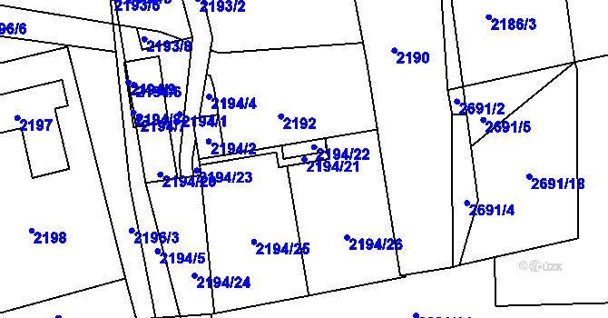 Parcela st. 2194/21 v KÚ Opavské Předměstí, Katastrální mapa