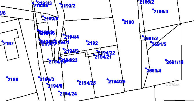 Parcela st. 2194/22 v KÚ Opavské Předměstí, Katastrální mapa
