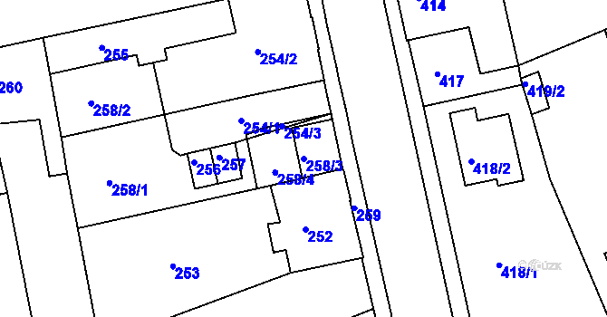 Parcela st. 258/3 v KÚ Opavské Předměstí, Katastrální mapa