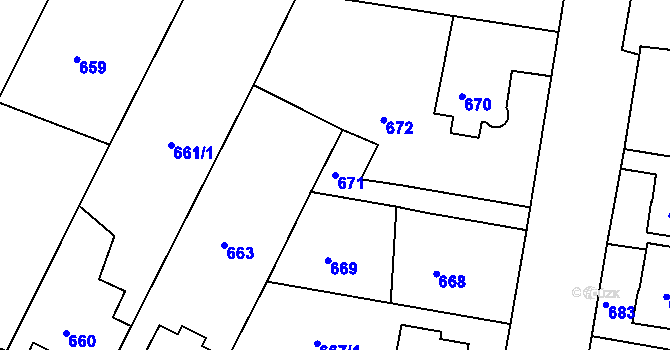 Parcela st. 671 v KÚ Opavské Předměstí, Katastrální mapa
