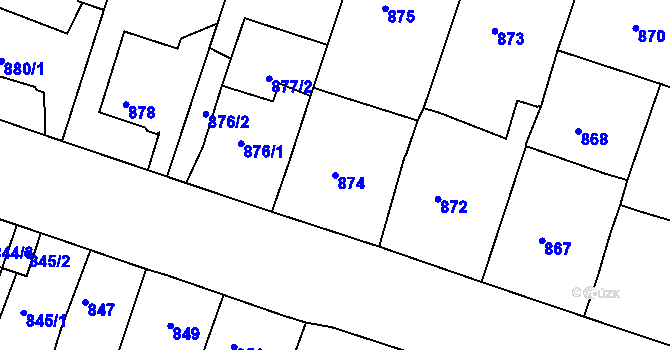 Parcela st. 874 v KÚ Opavské Předměstí, Katastrální mapa