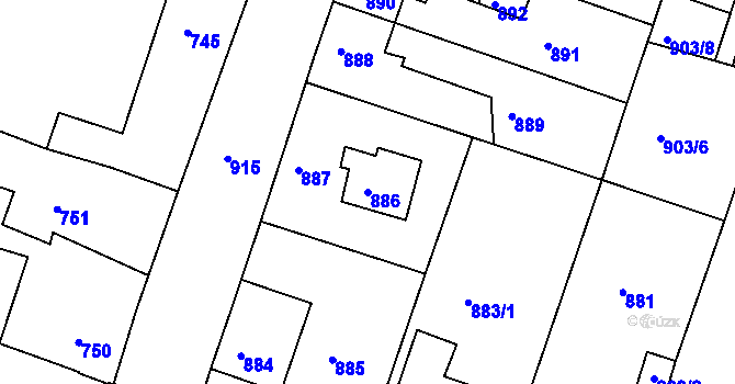 Parcela st. 886 v KÚ Opavské Předměstí, Katastrální mapa