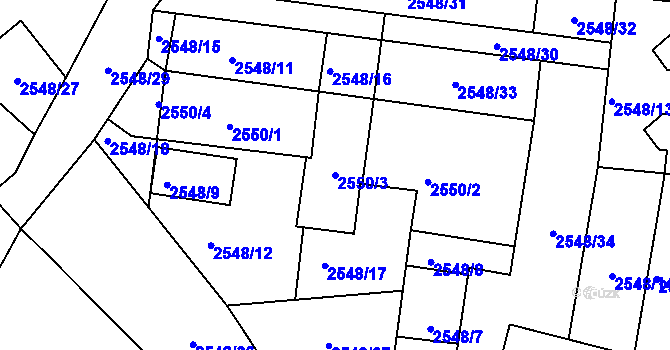 Parcela st. 2550/3 v KÚ Opavské Předměstí, Katastrální mapa