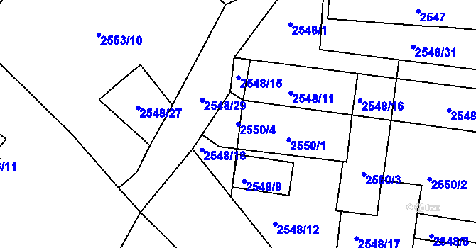 Parcela st. 2550/4 v KÚ Opavské Předměstí, Katastrální mapa