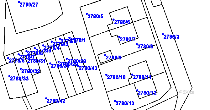 Parcela st. 2780/9 v KÚ Opavské Předměstí, Katastrální mapa
