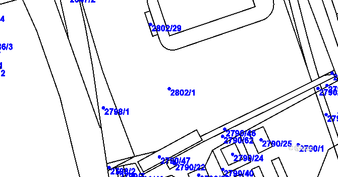 Parcela st. 2802/1 v KÚ Opavské Předměstí, Katastrální mapa